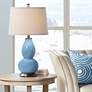 Color Plus Double Gourd 29 1/2" White Shade Secure Blue Table Lamp in scene