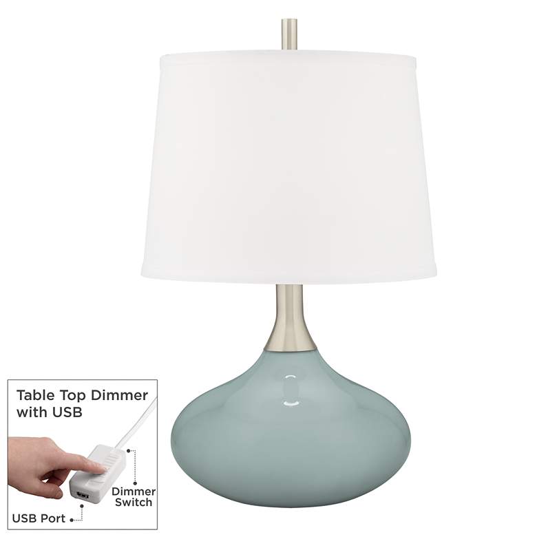 Image 1 Color Plus Felix 24 inch Aqua-Sphere Blue Table Lamp with USB Dimmer