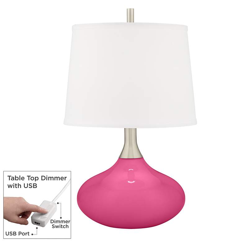 Image 1 Color Plus Felix 24" Blossom Pink Modern Table Lamp with USB Dimmer