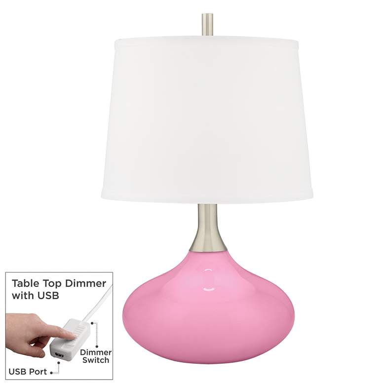 Image 1 Color Plus Felix 24 inch Candy Pink Modern Table Lamp with USB Dimmer