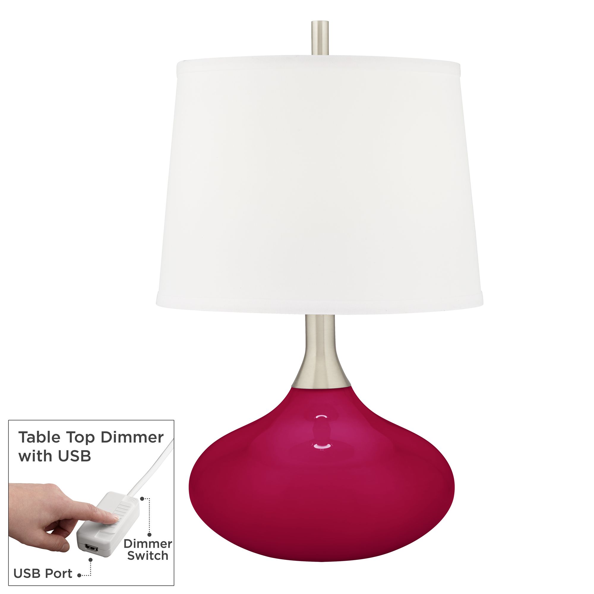 Image Color Plus Felix 24" French Burgundy Red Table Lamp with USB Dimmer