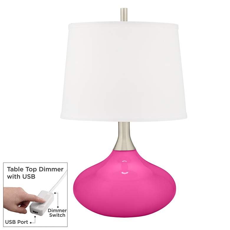 Image 1 Color Plus Felix 24 inch Fuchsia Pink Modern Table Lamp with USB Dimmer