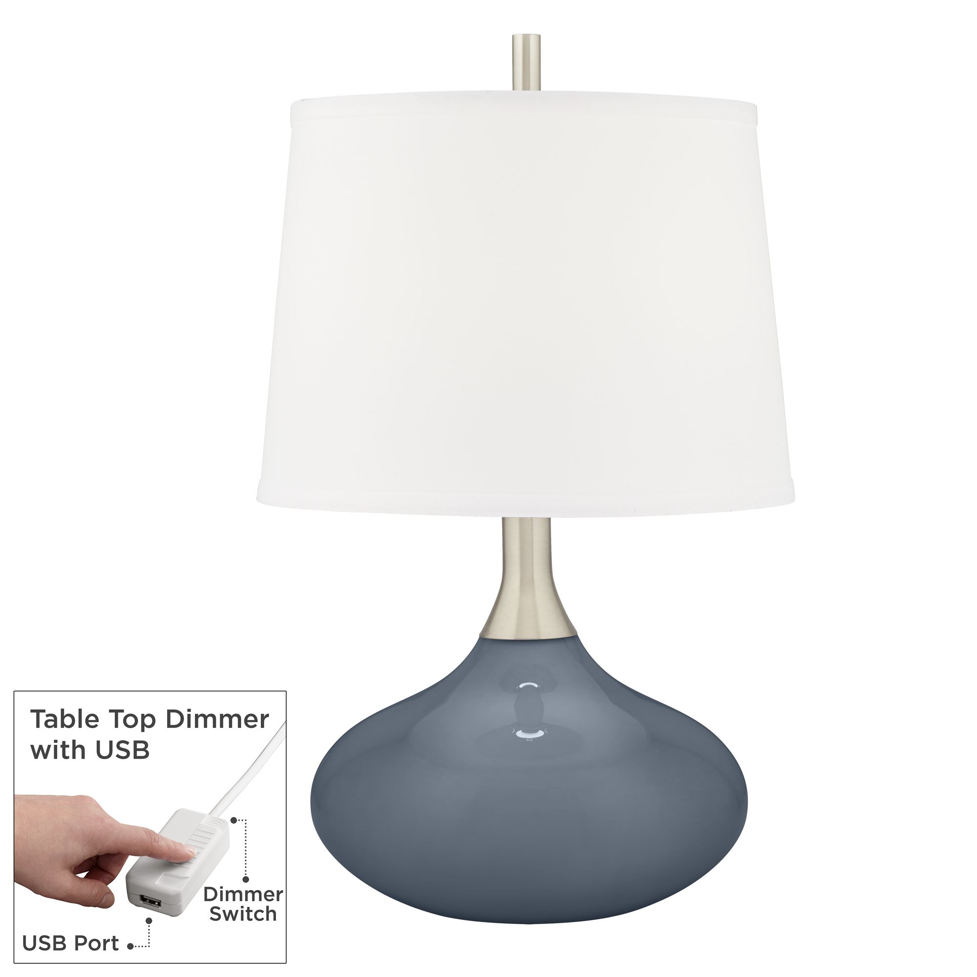 Image Color Plus Felix 24" Granite Peak Gray Modern Lamp with USB Dimmer