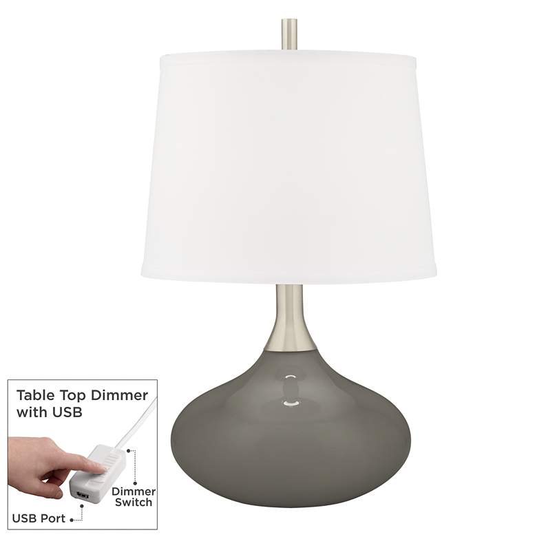 Image 1 Color Plus Felix 24" Guantlet Gray Modern Table Lamp with USB Dimmer