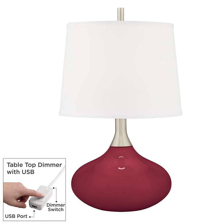 Image 1 Color Plus Felix 24 inch High Antique Red Modern Lamp with USB Dimmer