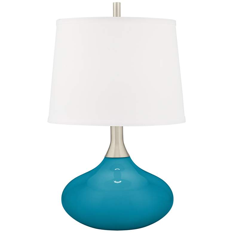 Image 2 Color Plus Felix 24 inch High Caribbean Sea Blue Lamp with USB Dimmer