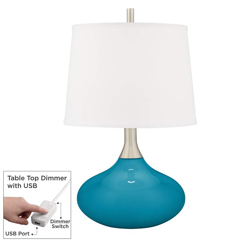Image 1 Color Plus Felix 24" High Caribbean Sea Blue Lamp with USB Dimmer