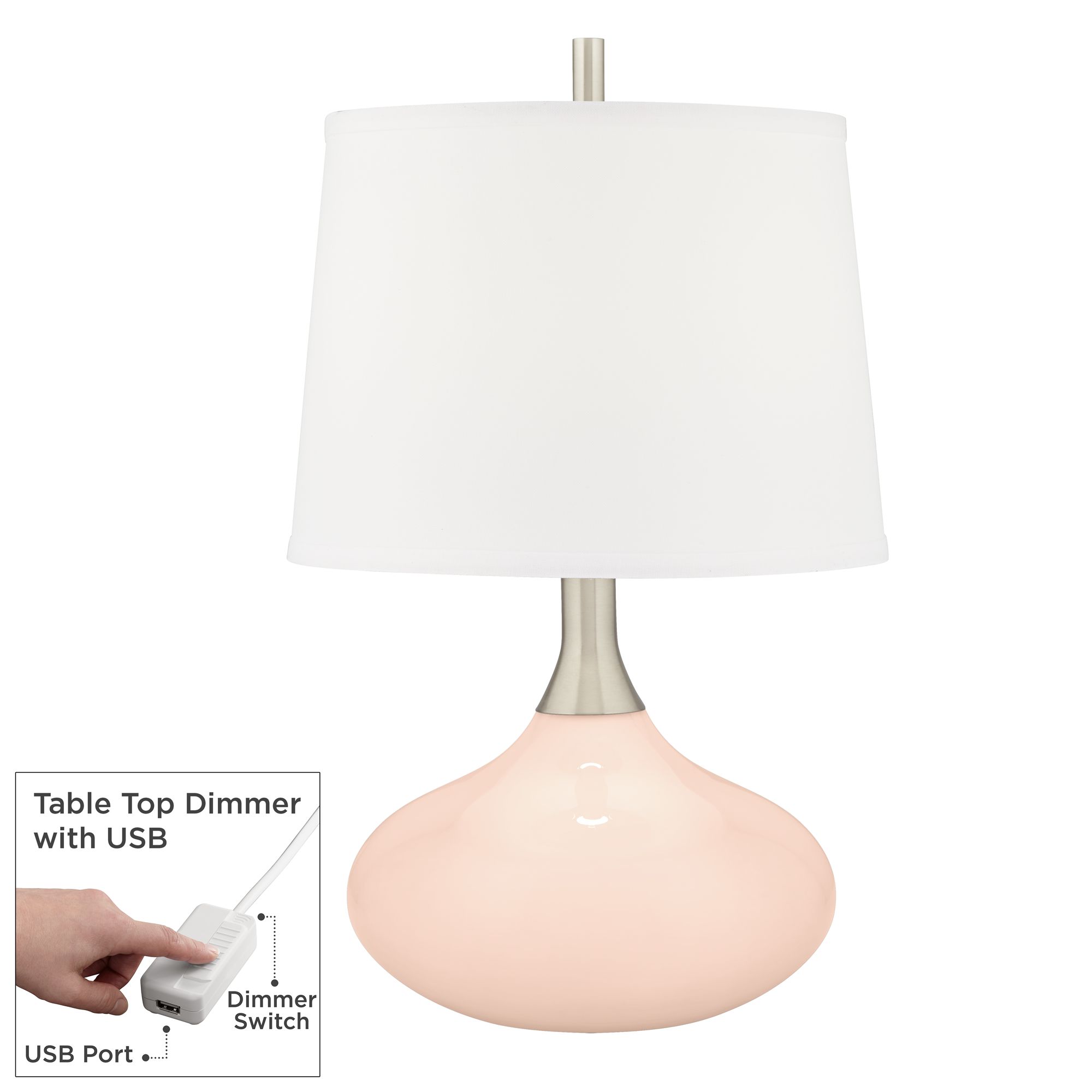 Image Color Plus Felix 24" Linen Pink Modern Table Lamp with USB Dimmer