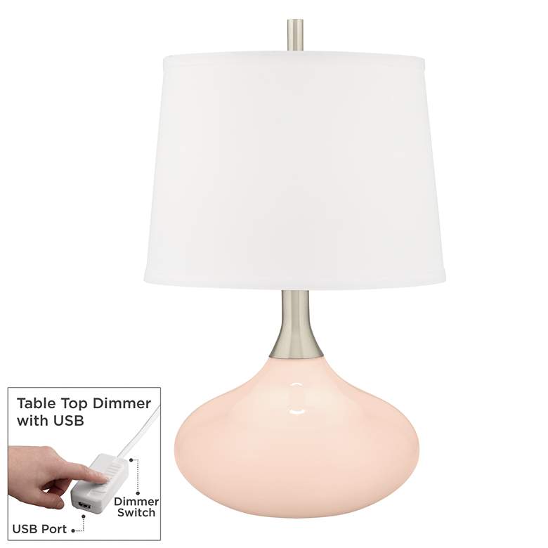 Image 1 Color Plus Felix 24" Linen Pink Modern Table Lamp with USB Dimmer