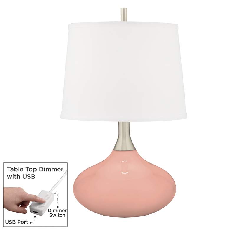 Image 1 Color Plus Felix 24 inch Mellow Coral Pink Table Lamp with USB Dimmer