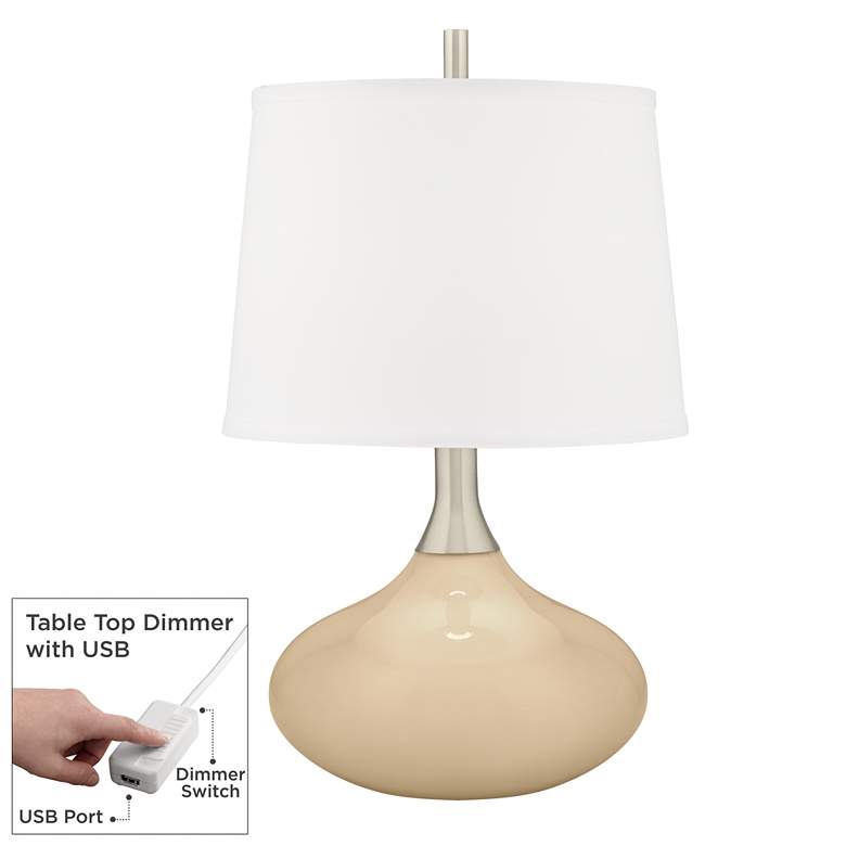 Image 1 Color Plus Felix 24" Modern Colonial Tan Table Lamp with USB Dimmer