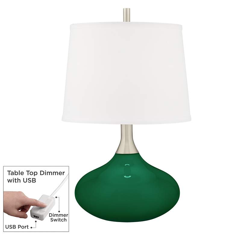 Image 1 Color Plus Felix 24" Modern Greens Glass Table Lamp with USB Dimmer