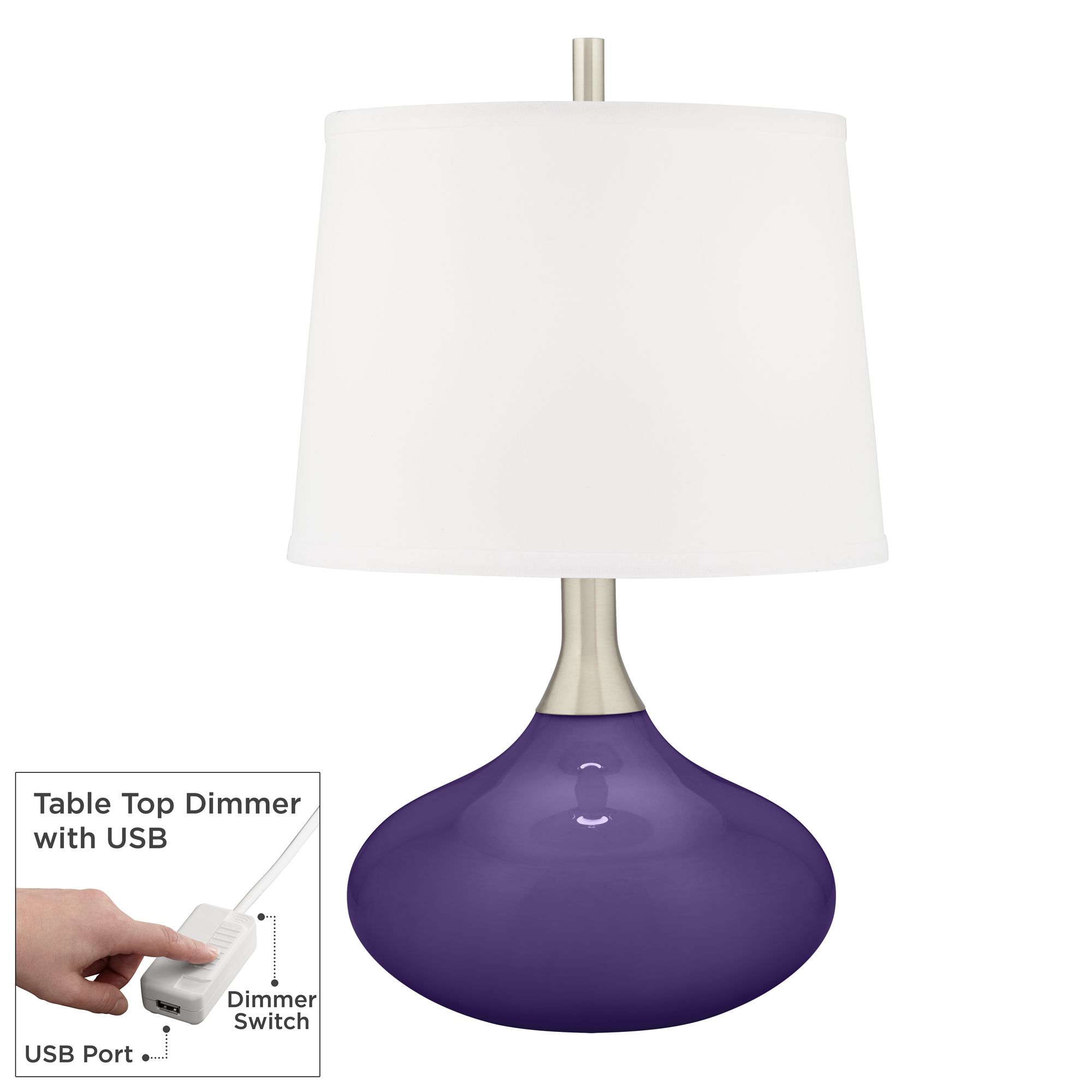 Image Color Plus Felix 24" Modern Izmir Purple Table Lamp with USB Dimmer