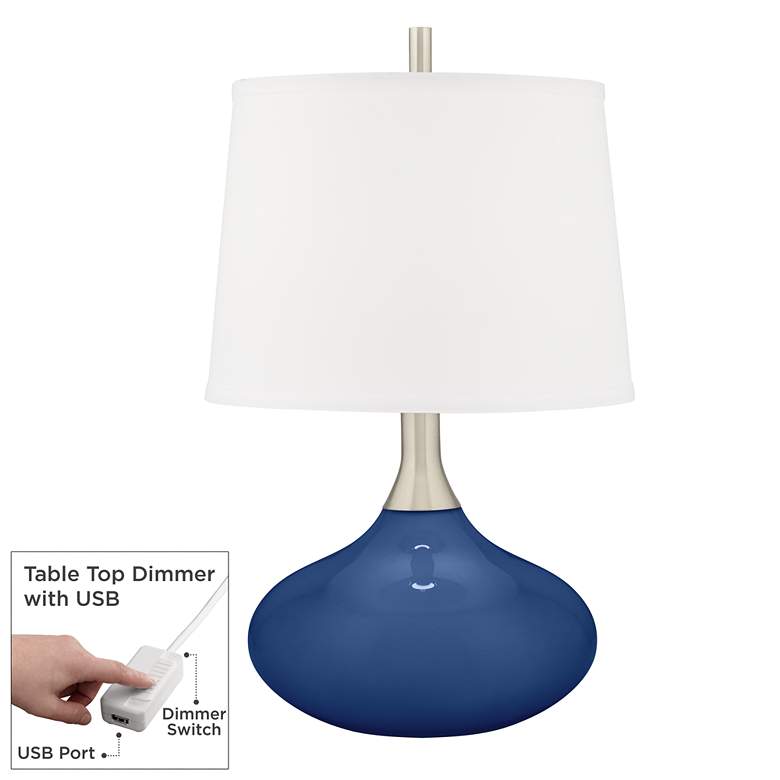 Image 1 Color Plus Felix 24" Modern Monaco Blue Table Lamp with USB Dimmer