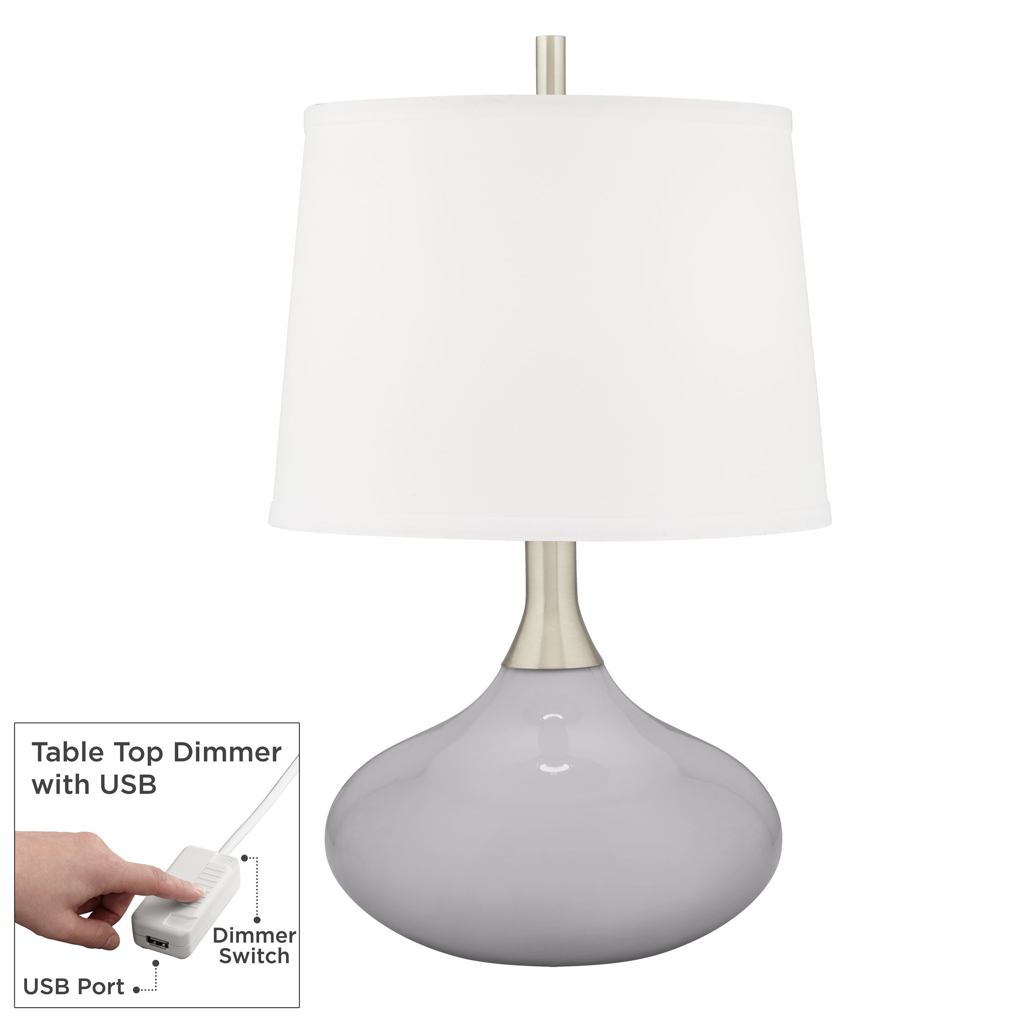 Image Color Plus Felix 24" Modern Swanky Gray Table Lamp with USB Dimmer