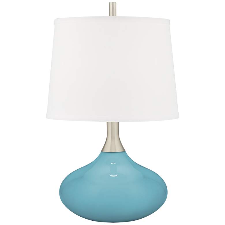 Image 2 Color Plus Felix 24 inch Nautilus Blue Modern Table Lamp with USB Dimmer