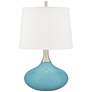 Color Plus Felix 24" Nautilus Blue Modern Table Lamp with USB Dimmer