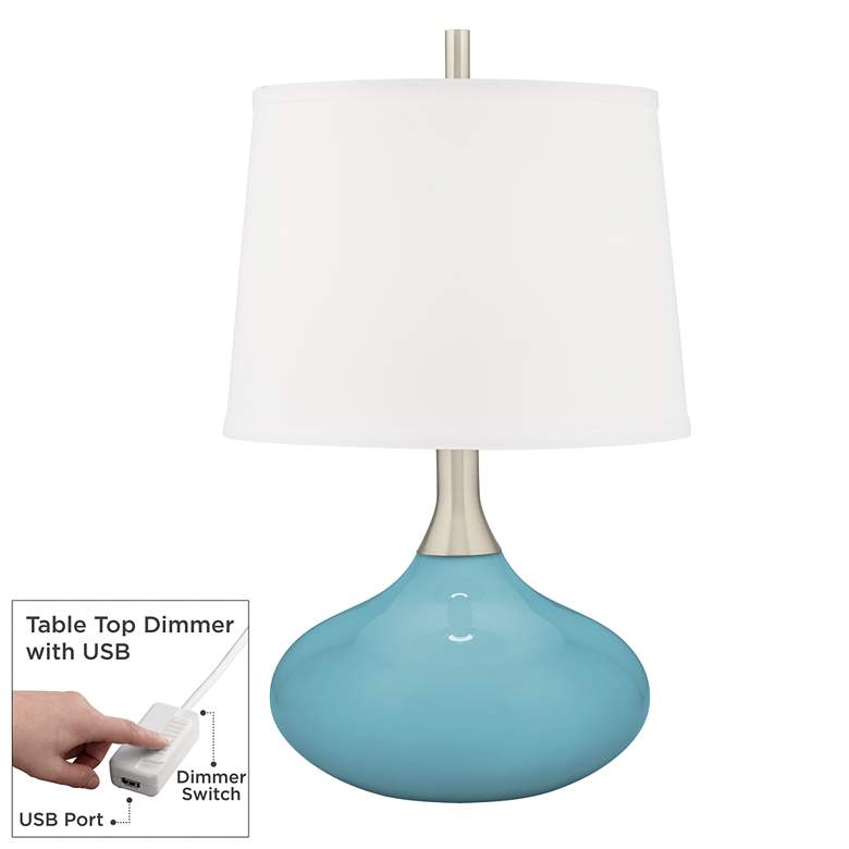 Image 1 Color Plus Felix 24" Nautilus Blue Modern Table Lamp with USB Dimmer