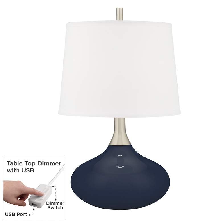 Image 1 Color Plus Felix 24 inch Naval Blue Modern Table Lamp with USB Dimmer