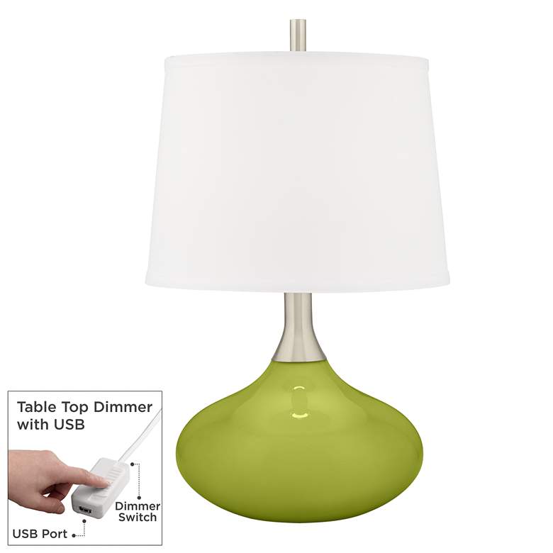 Image 1 Color Plus Felix 24 inch Parakeet Green Modern Lamp with USB Dimmer