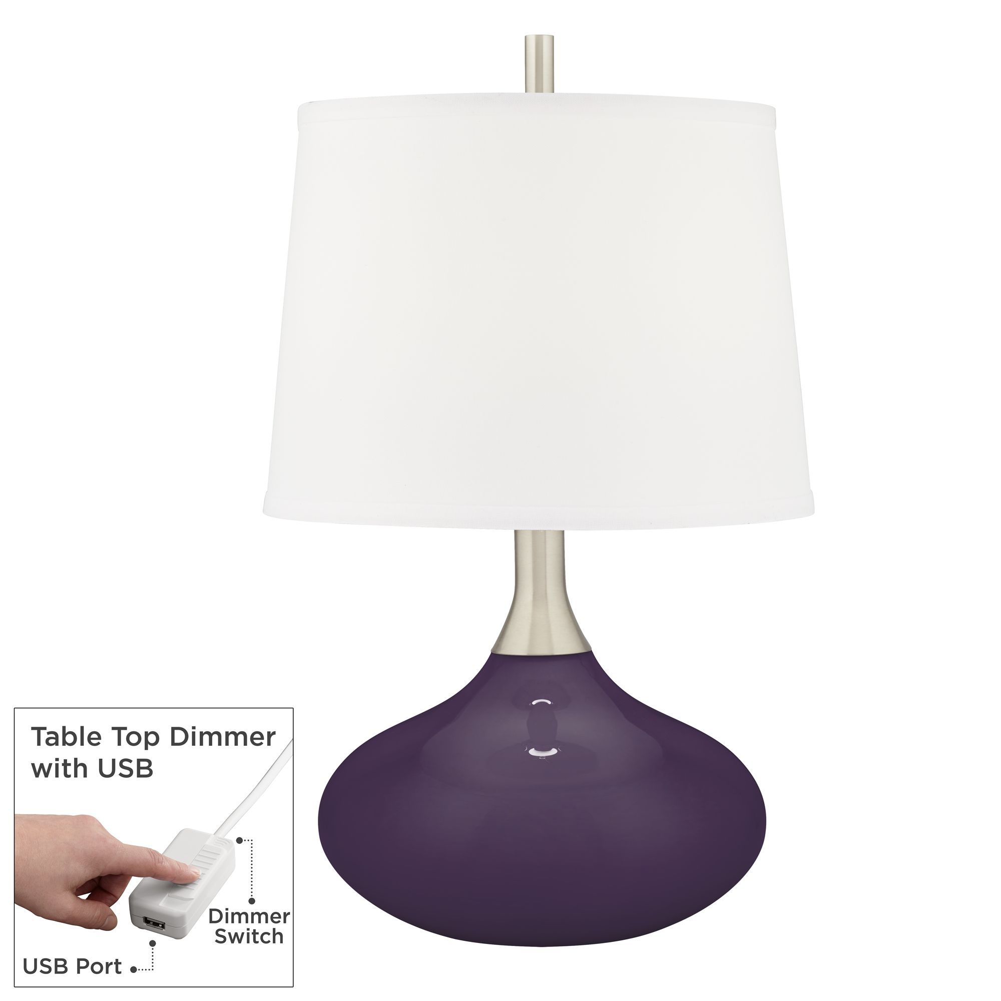 Image Color Plus Felix 24" Quixotic Plum Purple Table Lamp with USB Dimmer