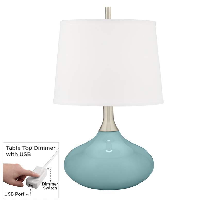 Image 1 Color Plus Felix 24" Raindrop Blue Modern Table Lamp with USB Dimmer