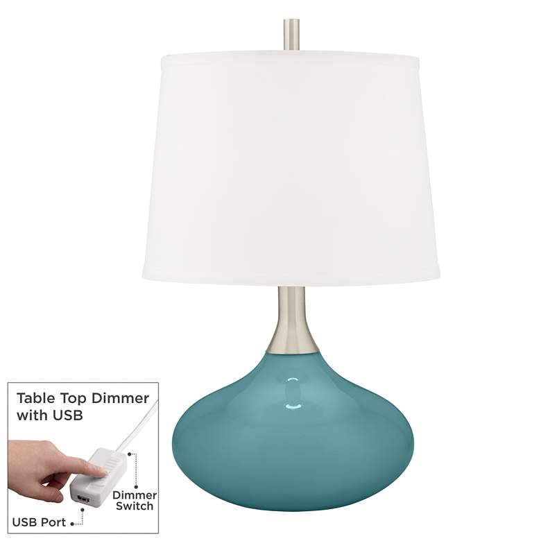 Image 1 Color Plus Felix 24" Reflecting Pool Blue Table Lamp with USB Dimmer