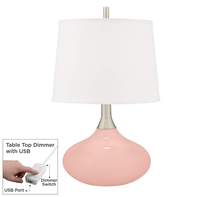 Image 1 Color Plus Felix 24 inch Rose Pink Modern Table Lamp with USB Dimmer