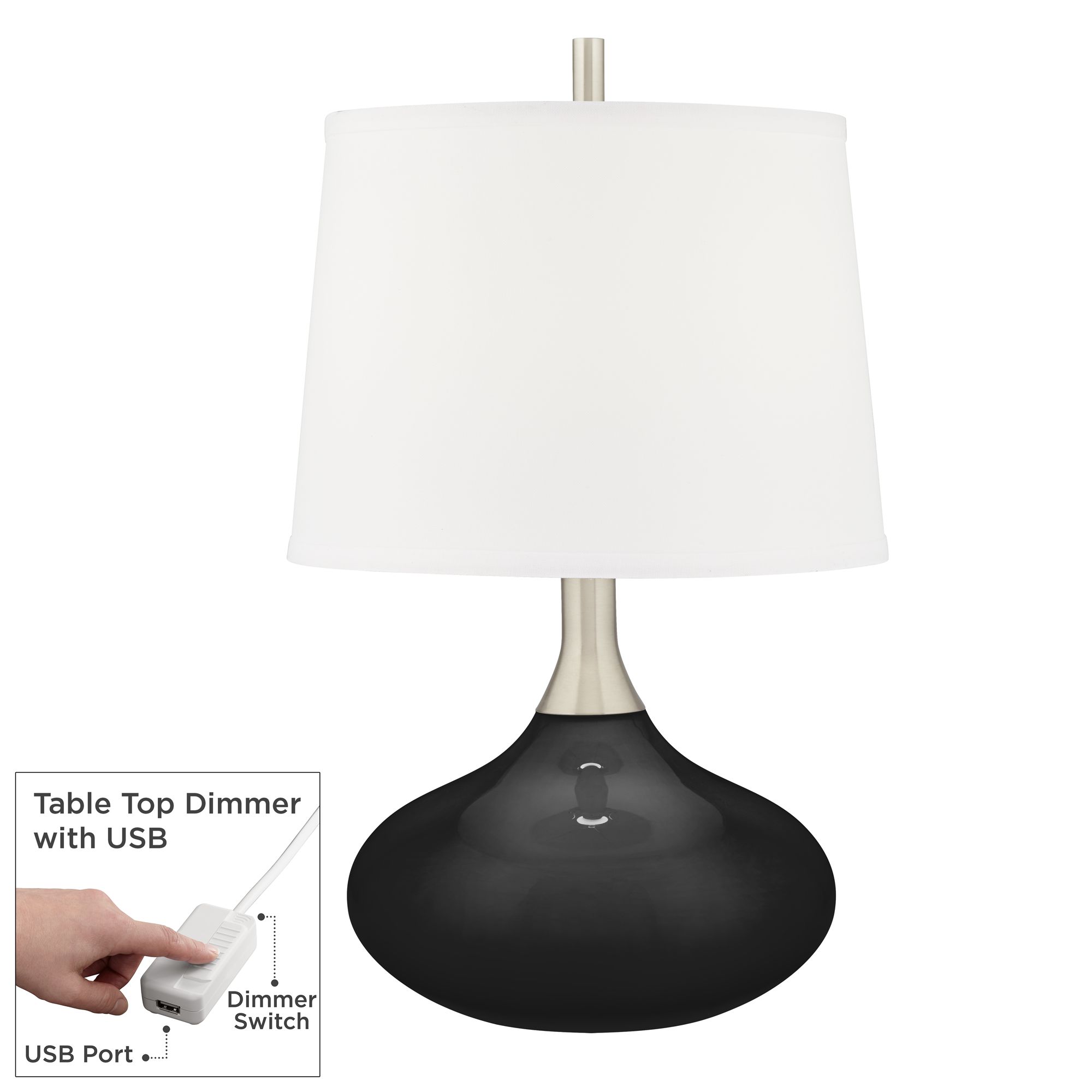 Image Color Plus Felix 24" Tricorn Black Modern Table Lamp with USB Dimmer