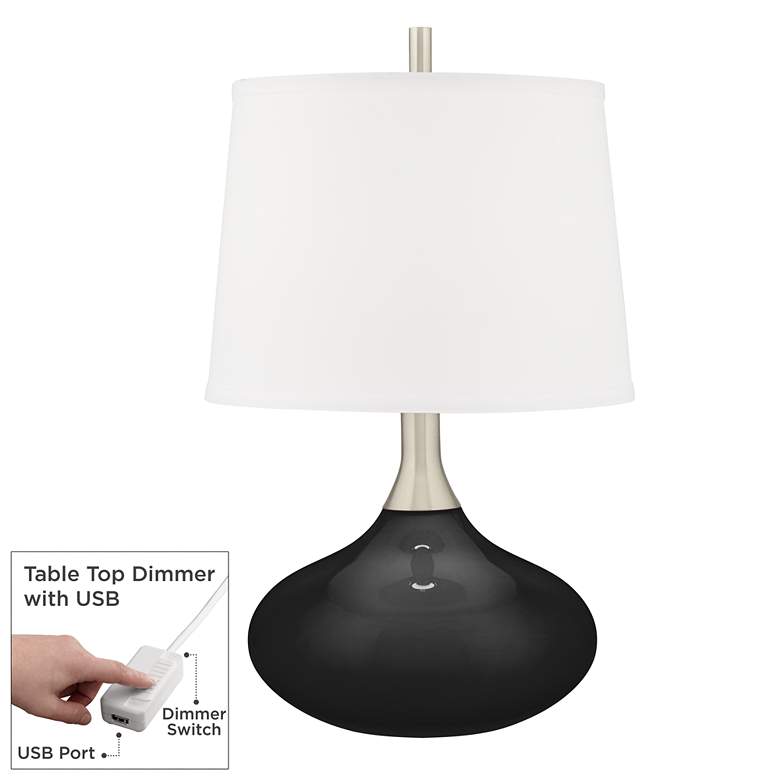 Image 1 Color Plus Felix 24" Tricorn Black Modern Table Lamp with USB Dimmer