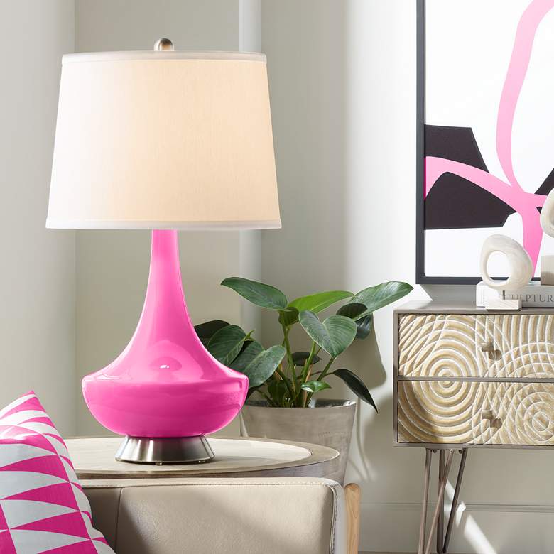 Image 1 Color Plus Gillan 28" High Modern Fuchsia Pink Glass Table Lamp