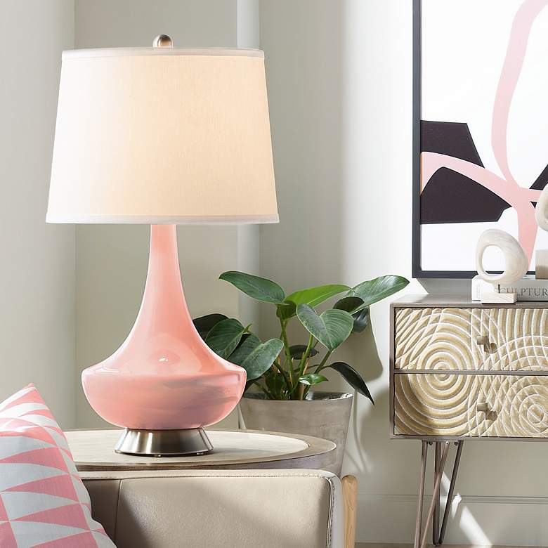 Image 1 Color Plus Gillan 28" High Modern Glass Mellow Coral Pink Table Lamp