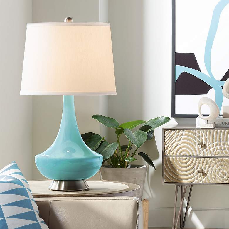 Image 1 Color Plus Gillan 28" High Modern Glass Nautilus Blue Table Lamp