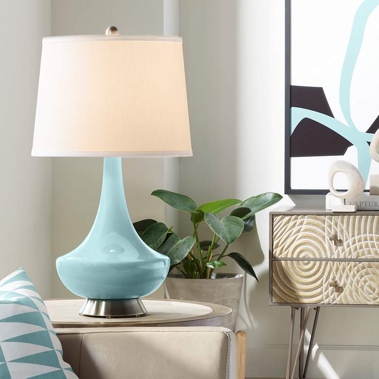 Image 1 Color Plus Gillan 28" High Modern Glass Raindrop Blue Table Lamp