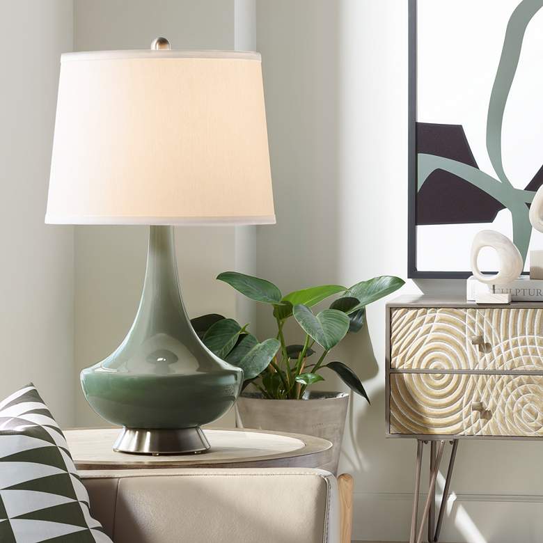 Image 1 Color Plus Gillan 28" High Secret Garden Green Glass Table Lamp