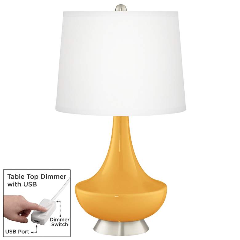 Image 1 Color Plus Gillan 28" Marigold Yellow Glass Table Lamp with USB Dimmer