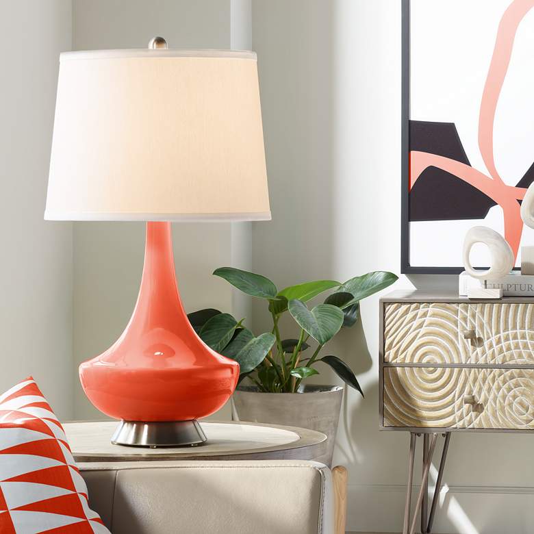 Image 1 Color Plus Gillan 28" Modern Glass Daredevil Red Table Lamp