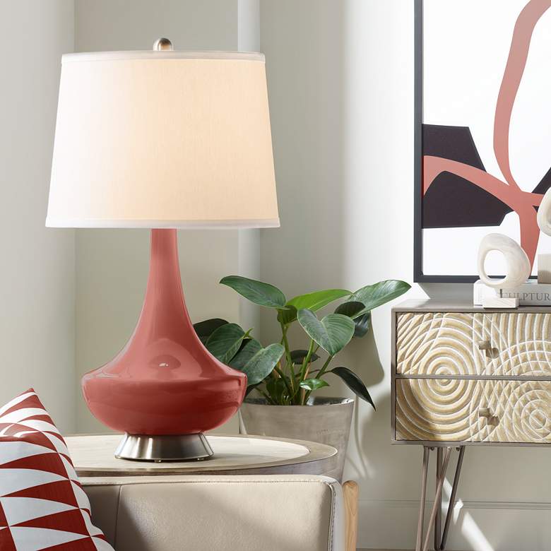 Image 1 Color Plus Gillan 28" Modern Glass Madeira Red Table Lamp