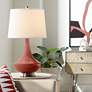 Color Plus Gillan 28" Modern Glass Madeira Red Table Lamp