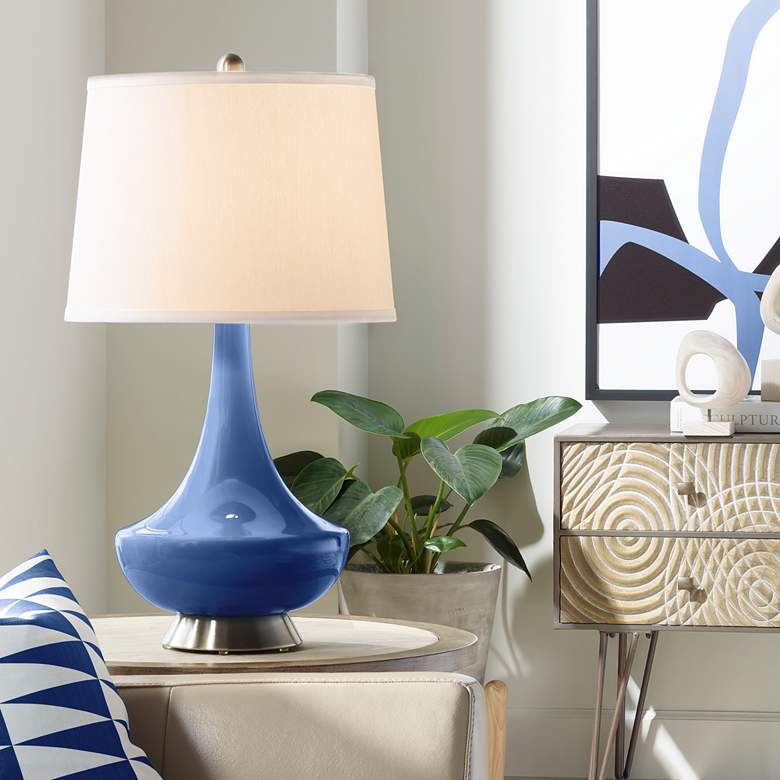 Image 1 Color Plus Gillan 28" Modern Glass Monaco Blue Table Lamp