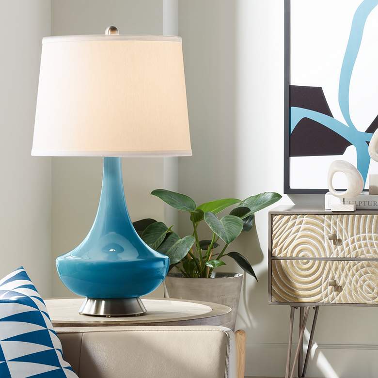Image 1 Color Plus Gillan 28" Modern Glass Mykonos Blue Table Lamp