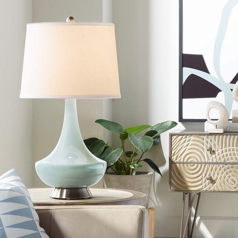 Image 1 Color Plus Gillan 28" Modern Glass Rain Blue Table Lamp