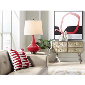 Image3 of Color Plus Gillan 28" Modern White Shade Ribbon Red Table Lamp more views