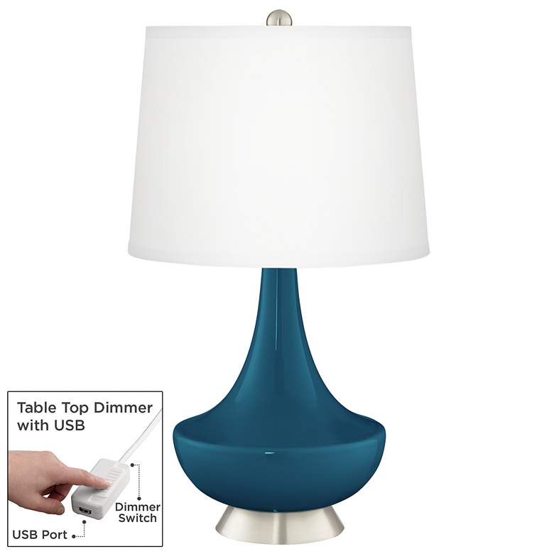 Image 1 Color Plus Gillan 28" Oceanside Blue Table Lamp with USB Dimmer