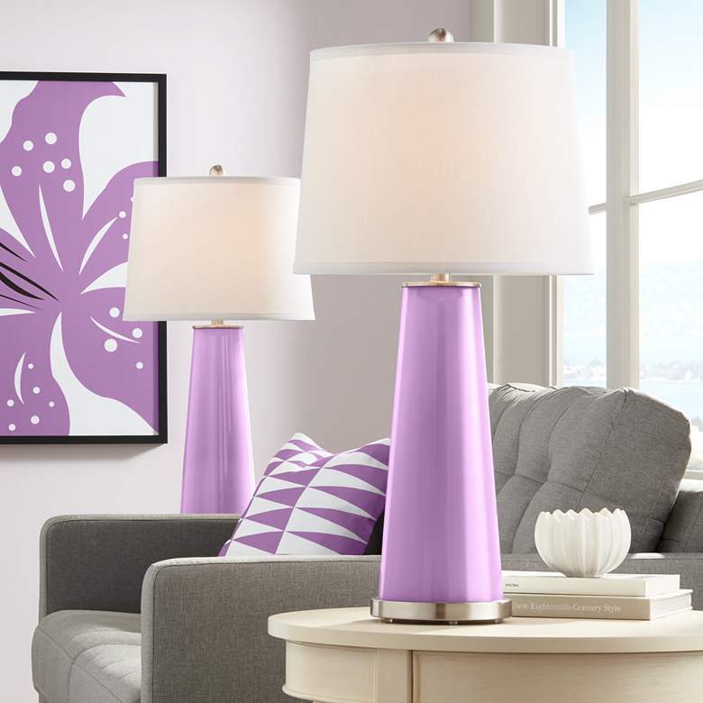 Image 1 Color Plus Leo 29 1/2 inch African Violet Purple Table Lamps Set of 2