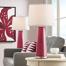 Image1 of Color Plus Leo 29 1/2" Antique Red Modern Glass Table Lamps Set of 2