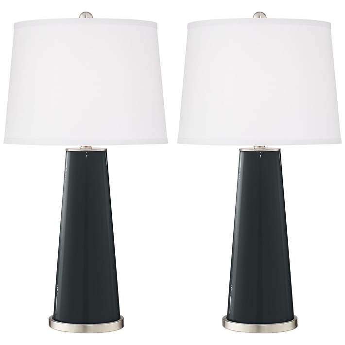 Set Of 2 Modern Chrome Table Lamps – 32cm With Black Pleated Shades