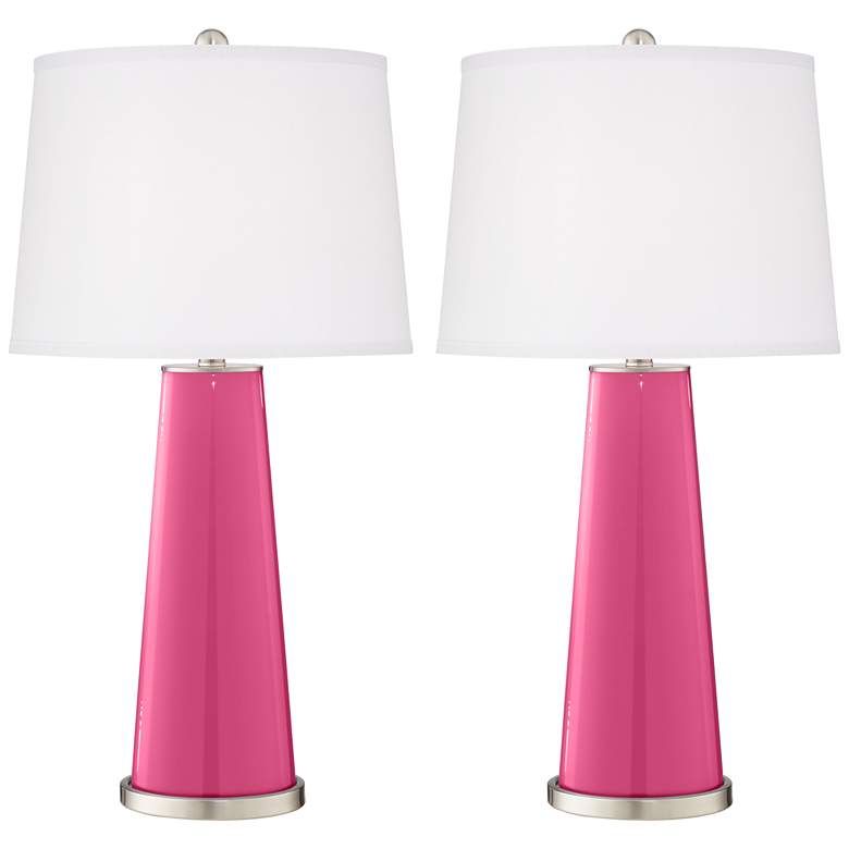 Image 2 Color Plus Leo 29 1/2" Blossom Pink Modern Glass Table Lamps Set of 2
