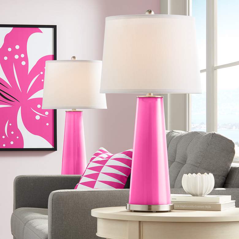 Image 1 Color Plus Leo 29 1/2" Blossom Pink Modern Glass Table Lamps Set of 2