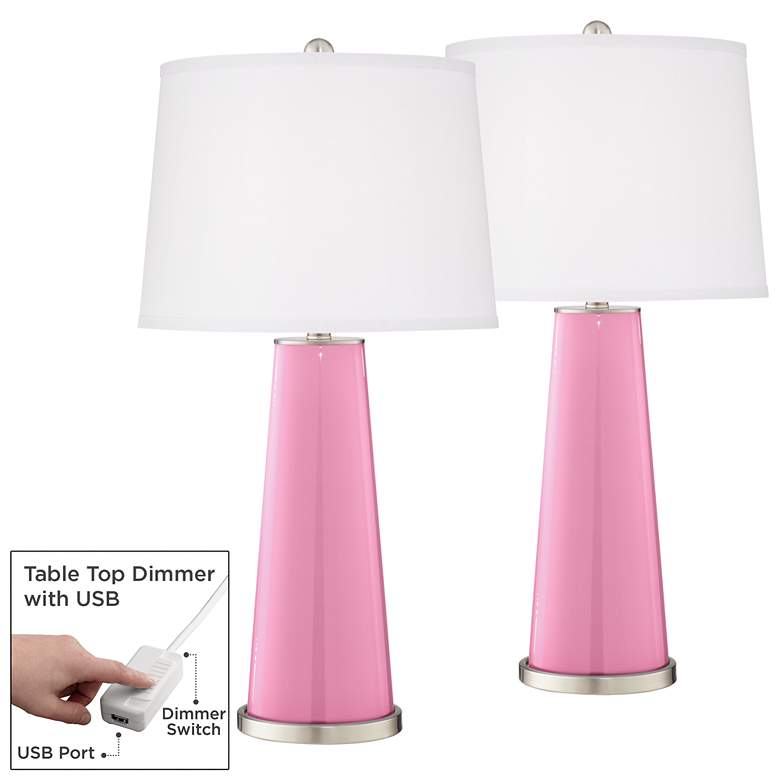 Image 1 Color Plus Leo 29 1/2" Candy Pink Lamps Set of 2 with USB Dimmers